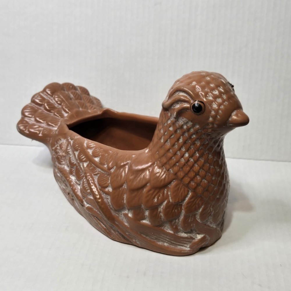 Vintage 1985 Teleflora Brown Bird Turkey Planter Ceramic Home Decor‎ Fall